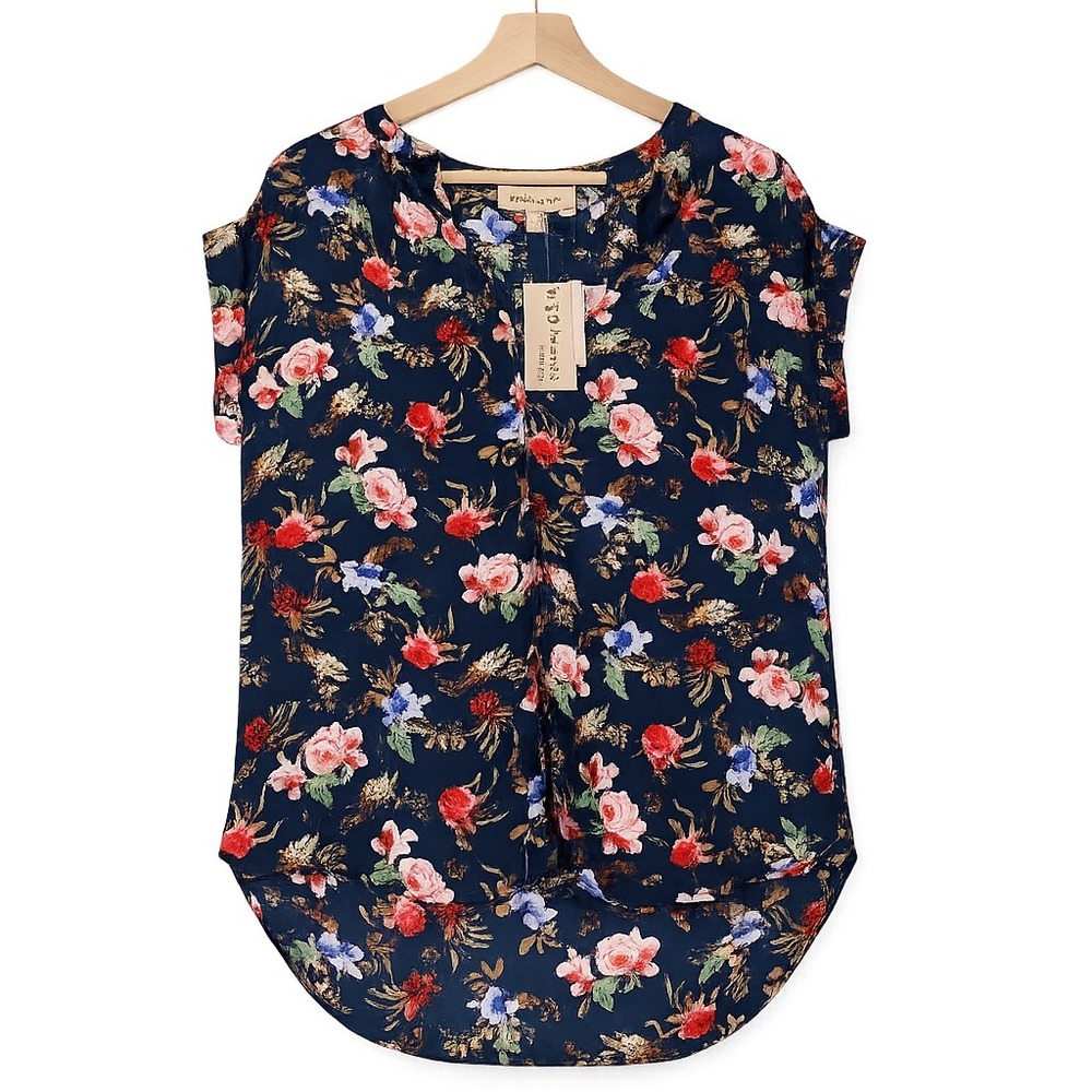 Philosophy Republic Womens Blouse S Floral‎ Romantic Boho Curved Hem NWT *FLAW*